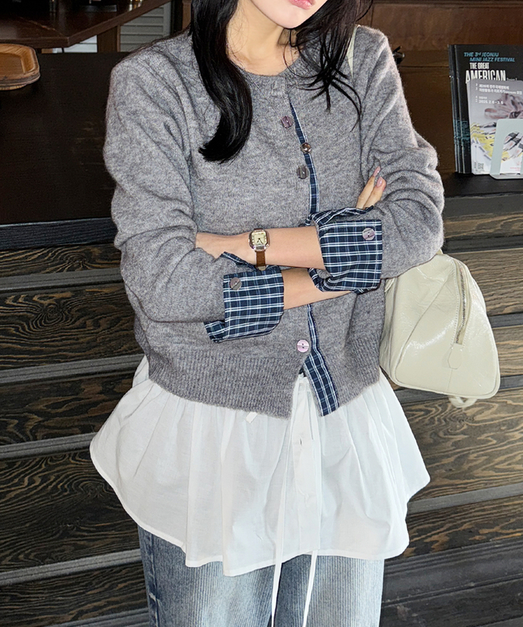 チェックポイントニットカーディガン GREY