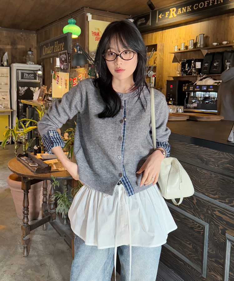 チェックポイントニットカーディガン GREY
