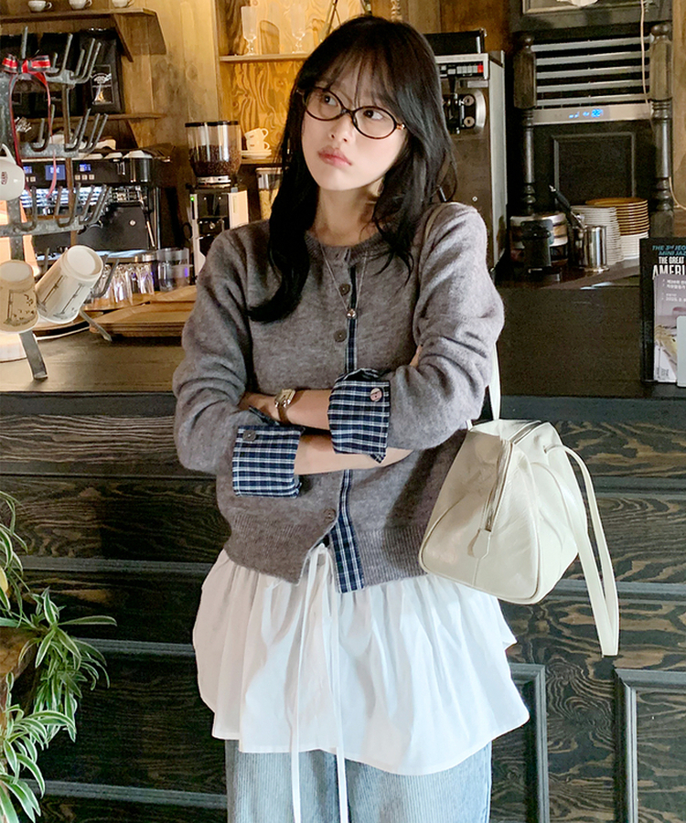 チェックポイントニットカーディガン GREY