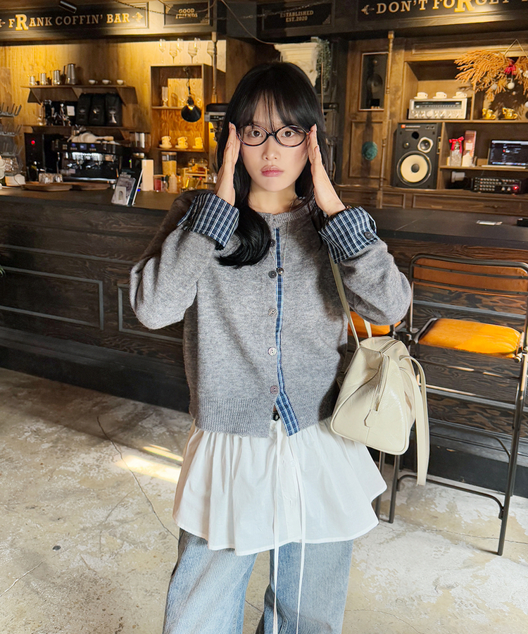 チェックポイントニットカーディガン GREY