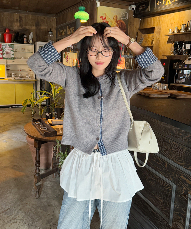 チェックポイントニットカーディガン GREY