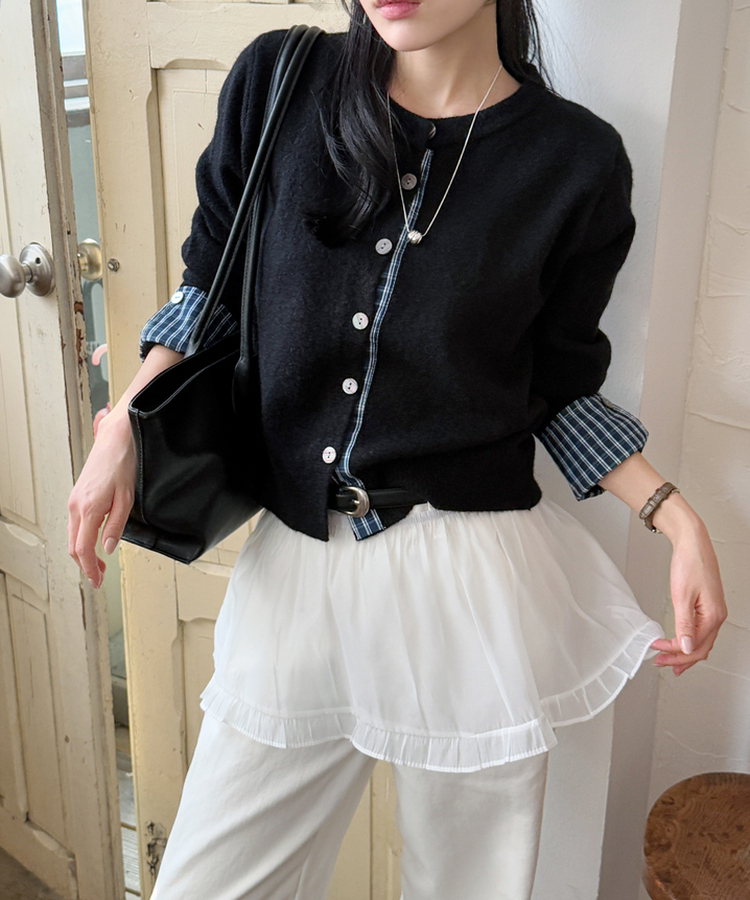 チェックポイントニットカーディガン BLACK