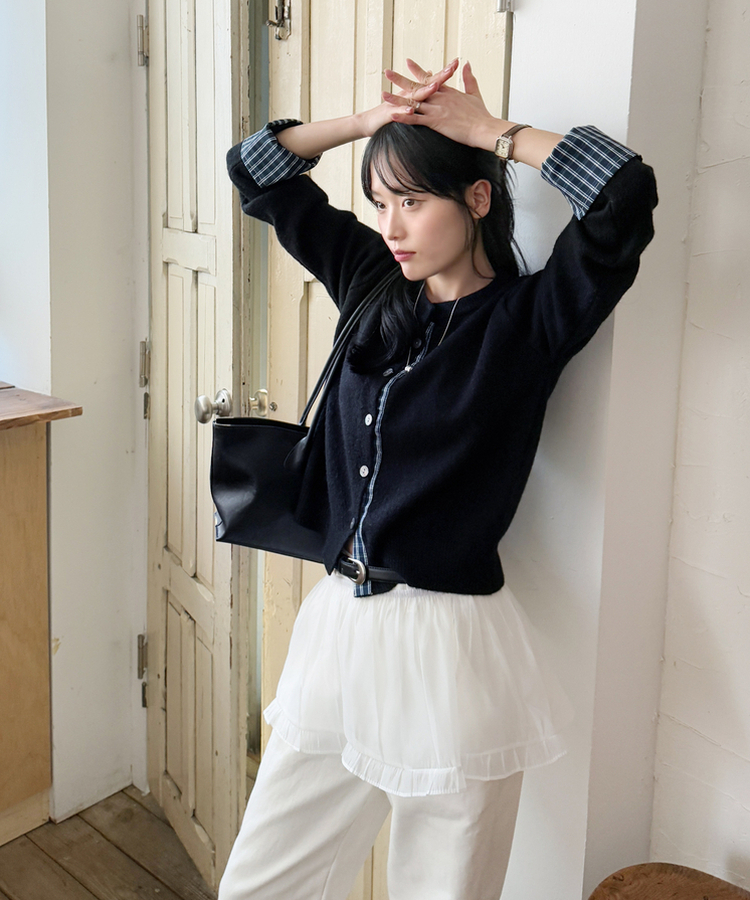 チェックポイントニットカーディガン BLACK