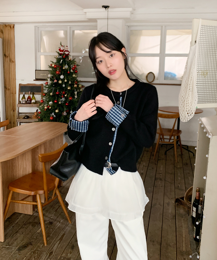 チェックポイントニットカーディガン BLACK
