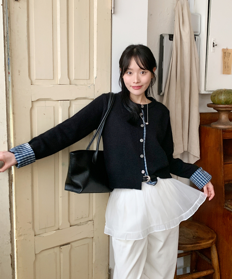 チェックポイントニットカーディガン BLACK