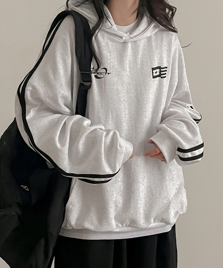 ラインオーバーフィットフード WHITE MELANGE