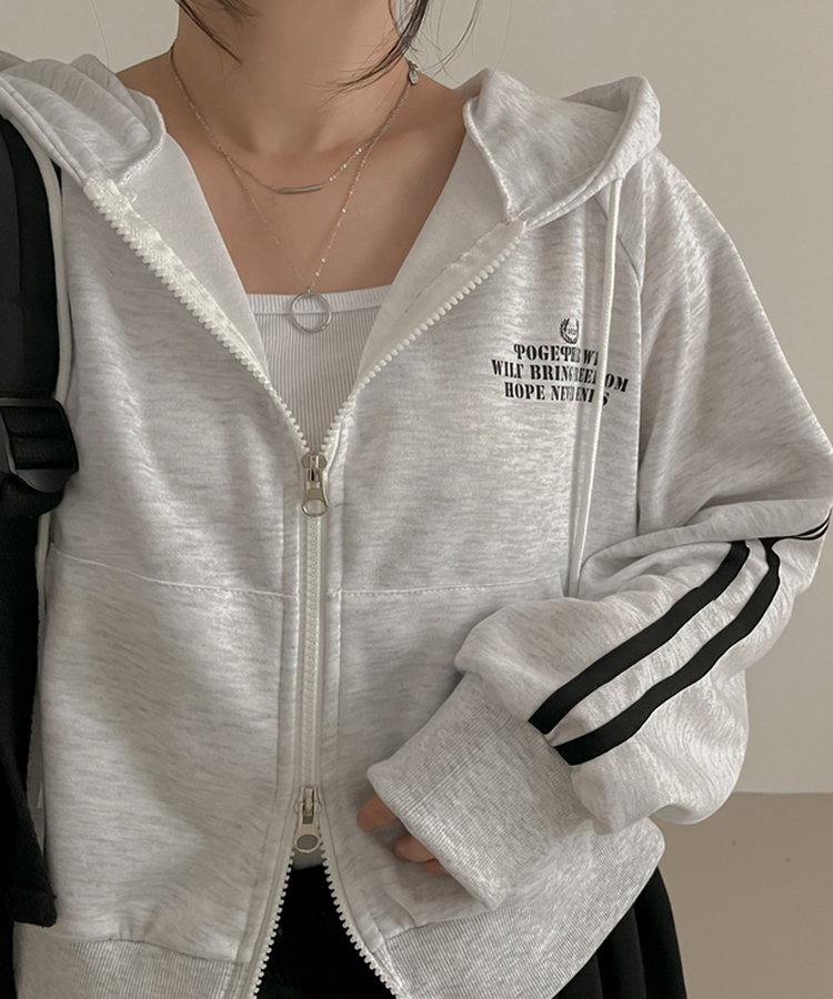 レタリングフードジップアップ WHITE MELANGE