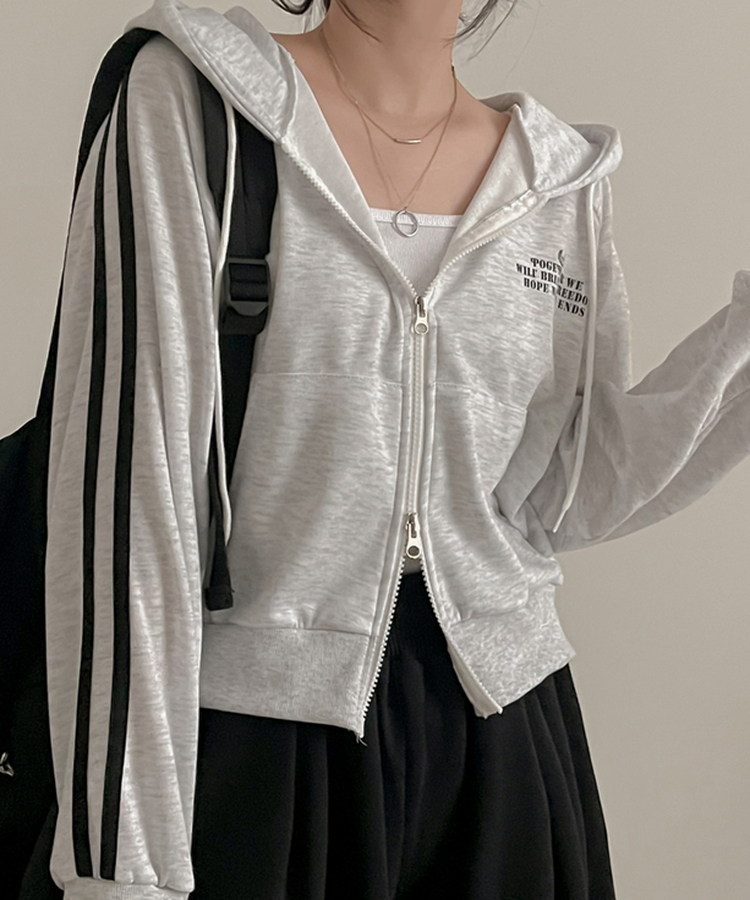 レタリングフードジップアップ WHITE MELANGE