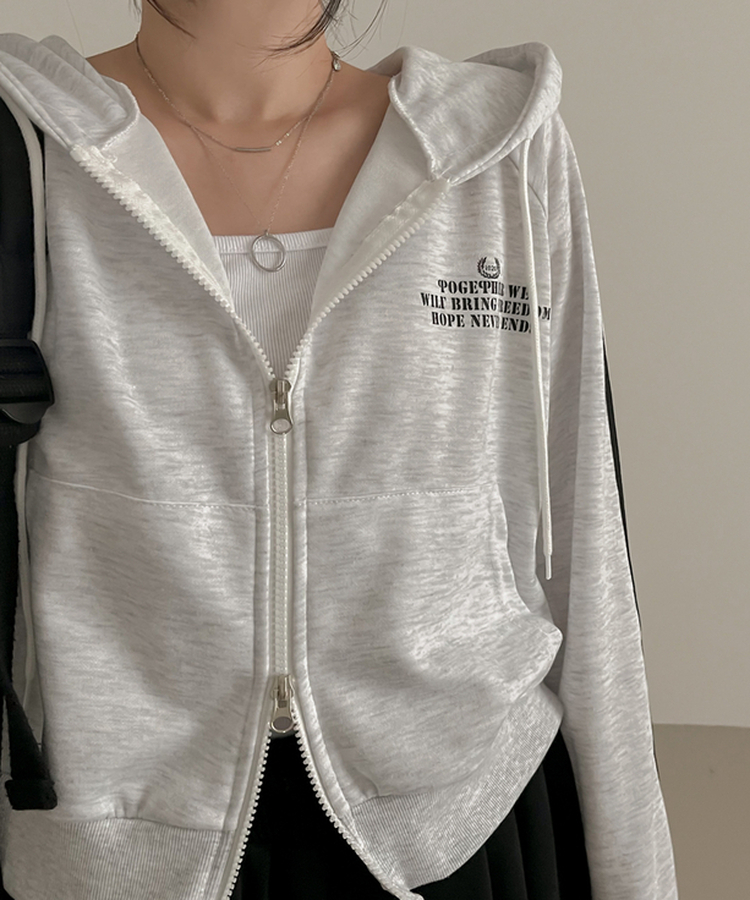 レタリングフードジップアップ WHITE MELANGE