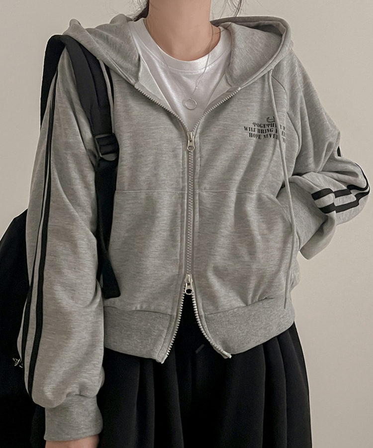 レタリングフードジップアップ GRAY