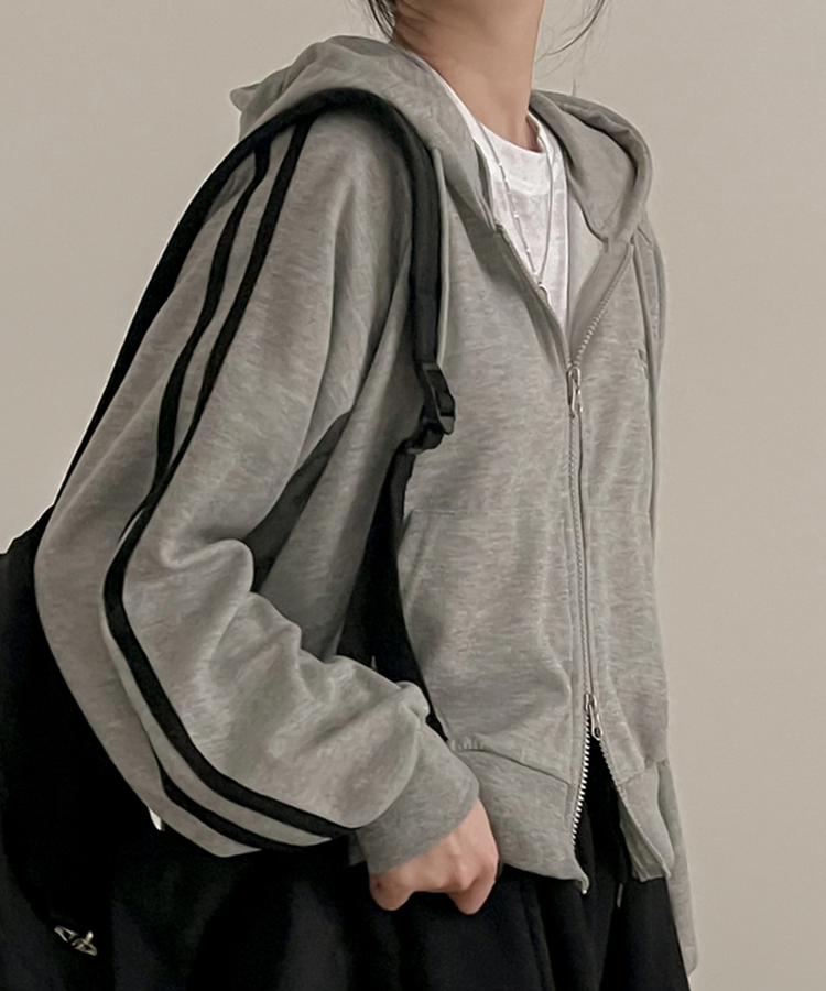 レタリングフードジップアップ GRAY