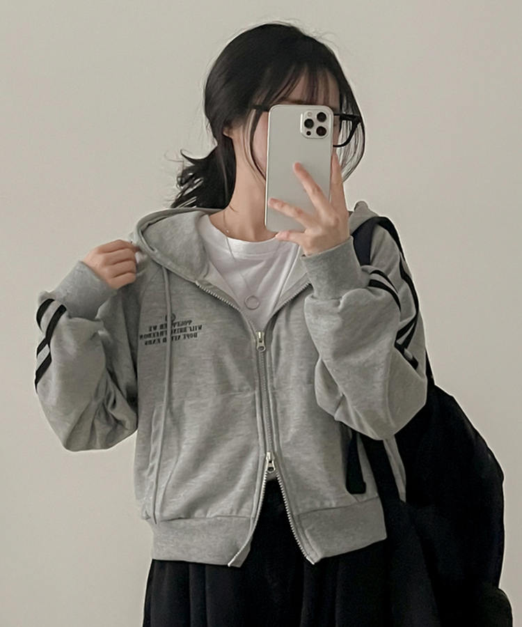 レタリングフードジップアップ GRAY