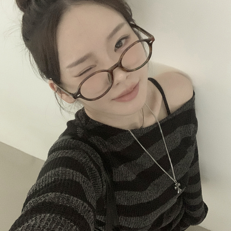 シースルーストライプワンオフショルダーニット BLACK