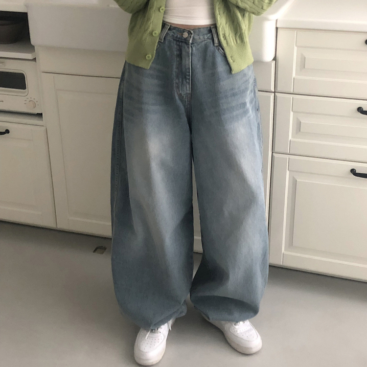 クロスバルーンワイドデニムパンツ LIGHT BLUE
