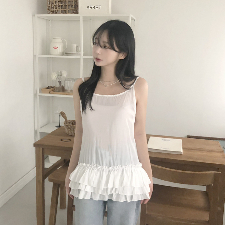 シャーリングフリルレイヤードキャミソール WHITE