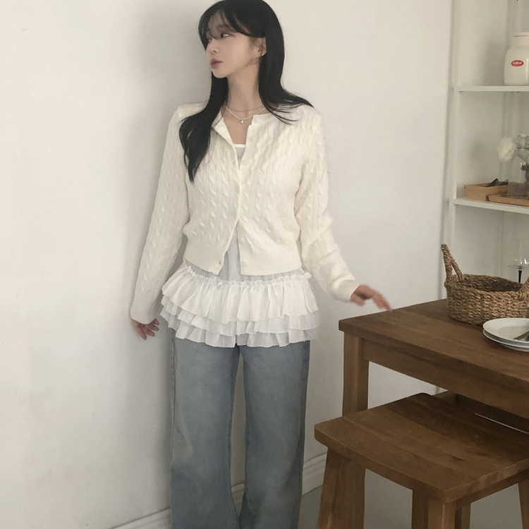 シャーリングフリルレイヤードキャミソール WHITE