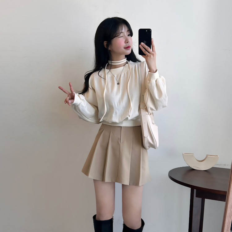【マフラー付き】オフショルダーベーシックトレーナー IVORY