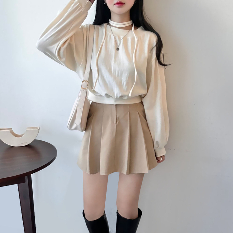 【マフラー付き】オフショルダーベーシックトレーナー IVORY
