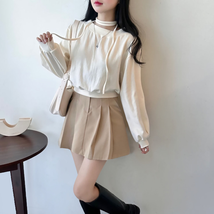 【マフラー付き】オフショルダーベーシックトレーナー IVORY