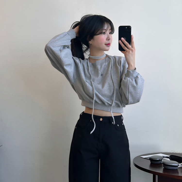 【マフラー付き】オフショルダーベーシックトレーナー GRAY