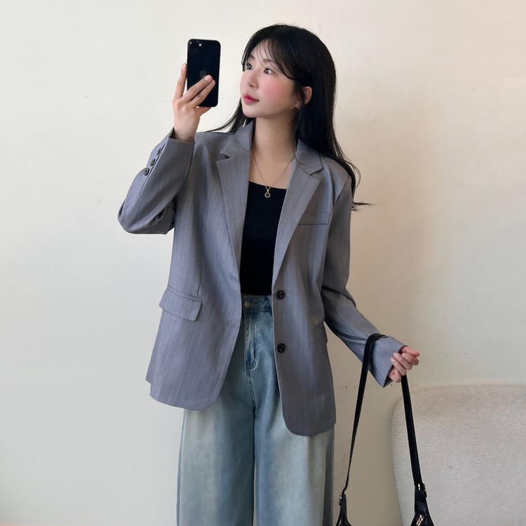 ストライプツーボタンジャケット LIGHT GRAY