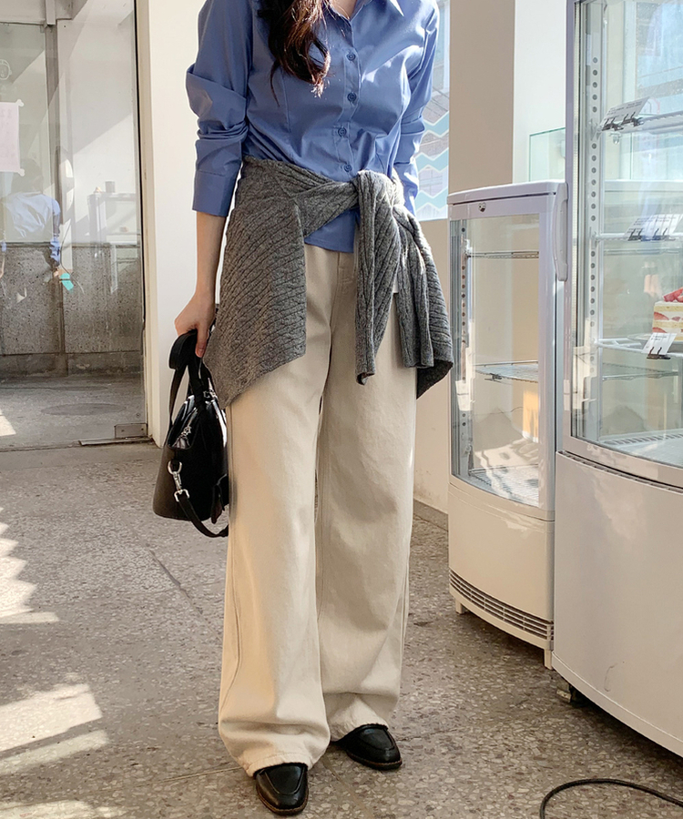 ストレートロングフィットコットンパンツ ASH-BEIGE