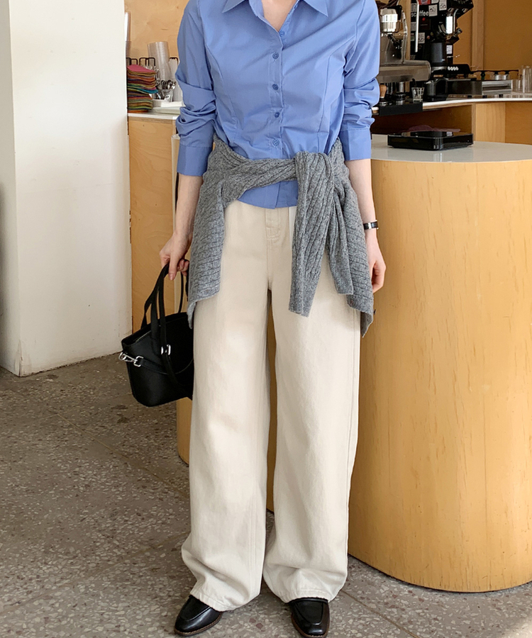 ストレートロングフィットコットンパンツ ASH-BEIGE