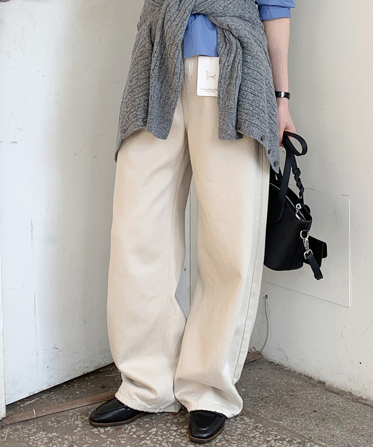 ストレートロングフィットコットンパンツ ASH-BEIGE