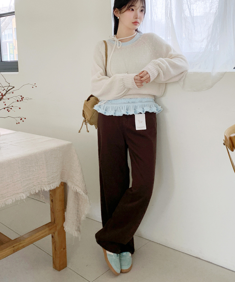 ストレートロングフィットコットンパンツ BROWN