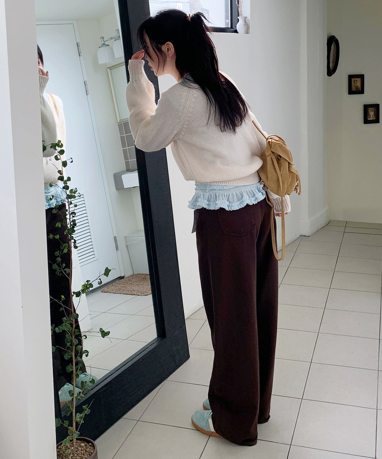 ストレートロングフィットコットンパンツ BROWN