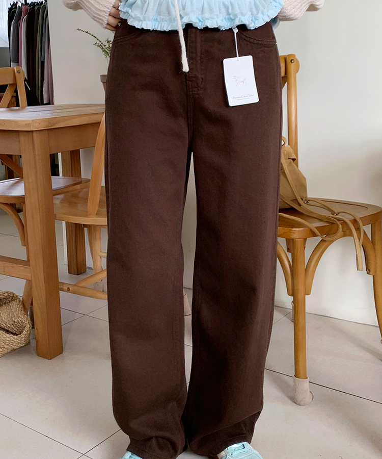 ストレートロングフィットコットンパンツ BROWN