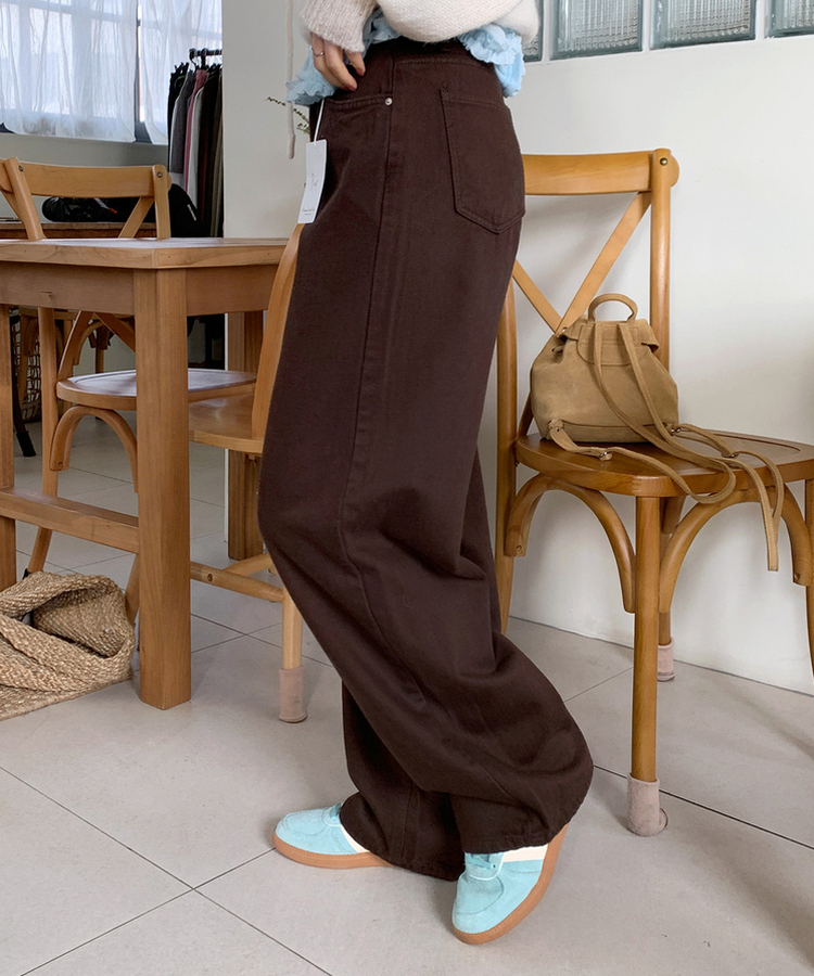 ストレートロングフィットコットンパンツ BROWN
