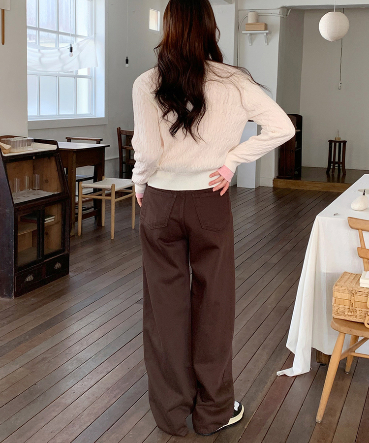 ストレートロングフィットコットンパンツ BROWN