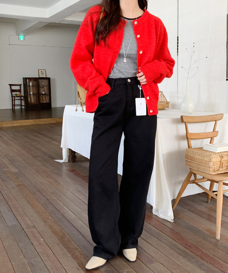 ストレートロングフィットコットンパンツ BLACK