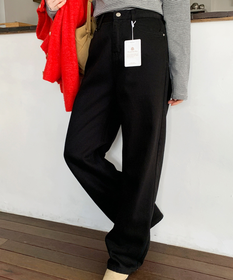 ストレートロングフィットコットンパンツ BLACK
