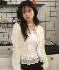 【マフラー付き】フリルレースブラウス LIGHT BEIGE