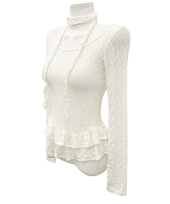 【マフラー付き】フリルレースブラウス