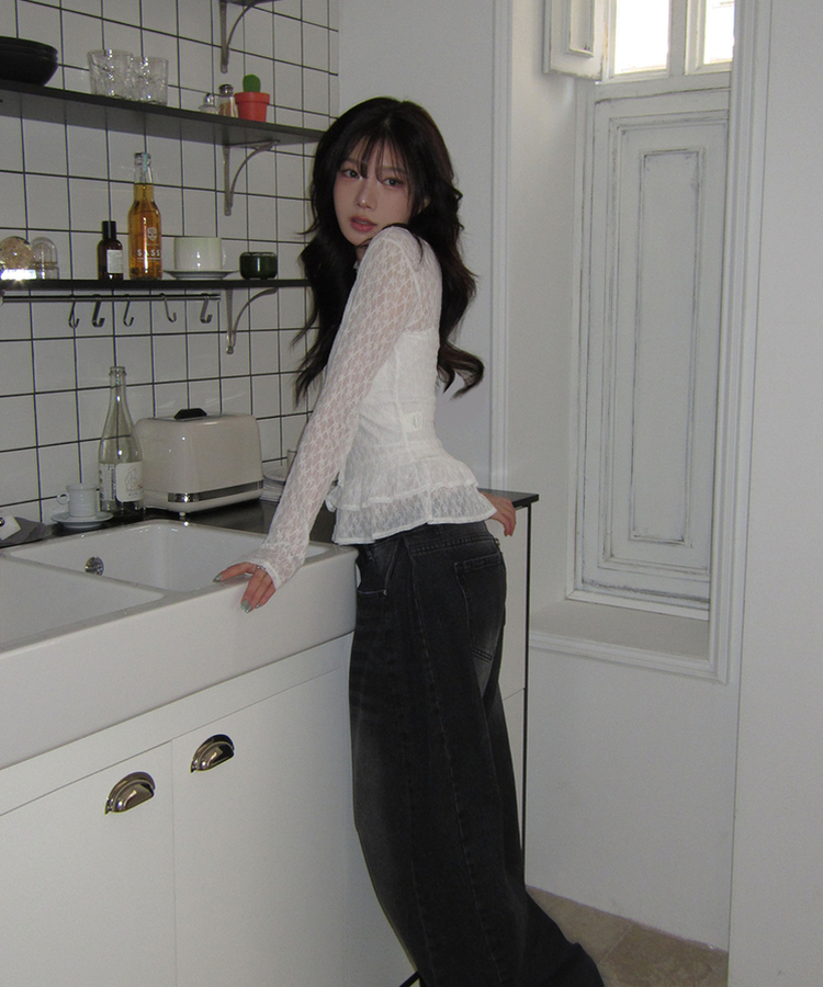 【マフラー付き】フリルレースブラウス LIGHT BEIGE