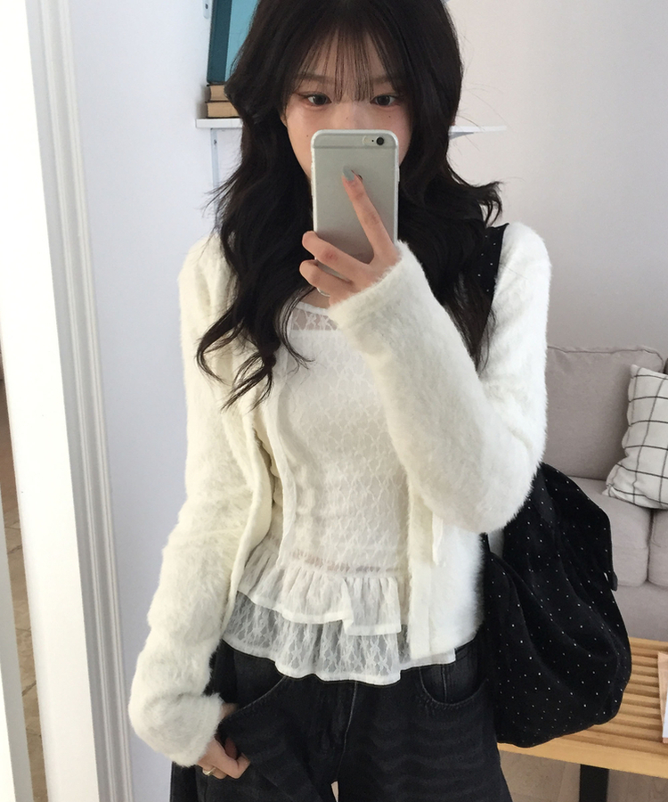 【マフラー付き】フリルレースブラウス LIGHT BEIGE