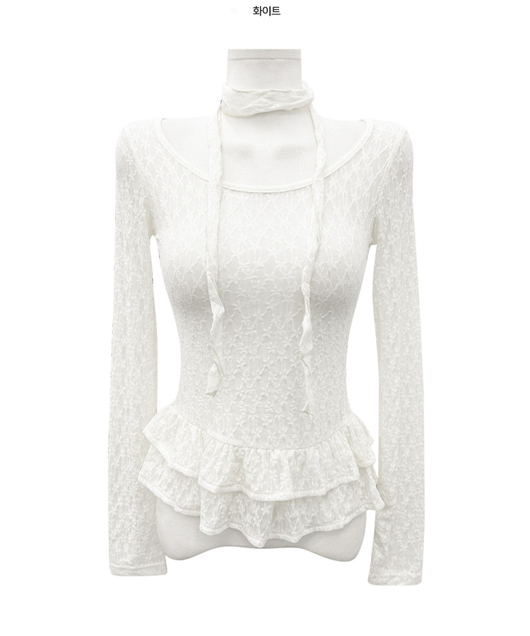 【マフラー付き】フリルレースブラウス