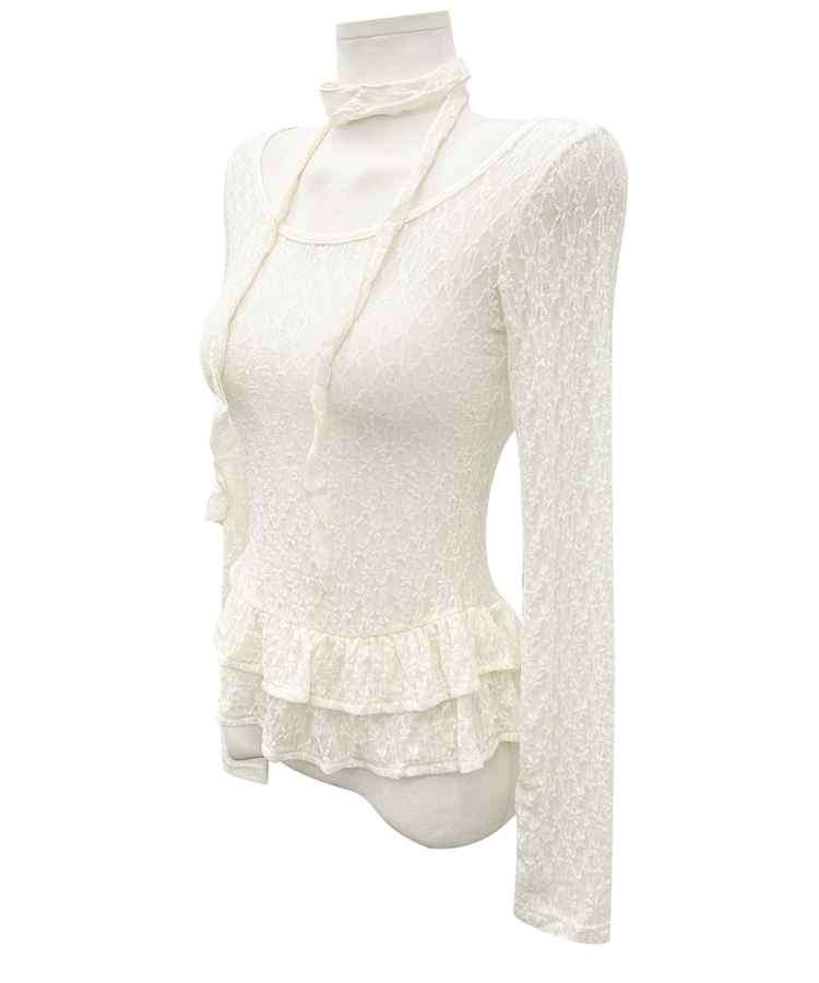 【マフラー付き】フリルレースブラウス