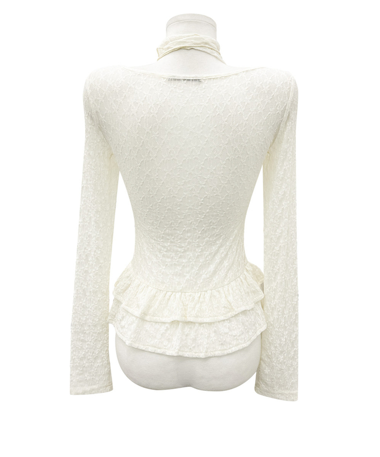 【マフラー付き】フリルレースブラウス