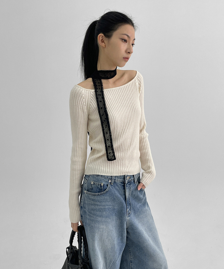 カシミアリブラグランニット IVORY