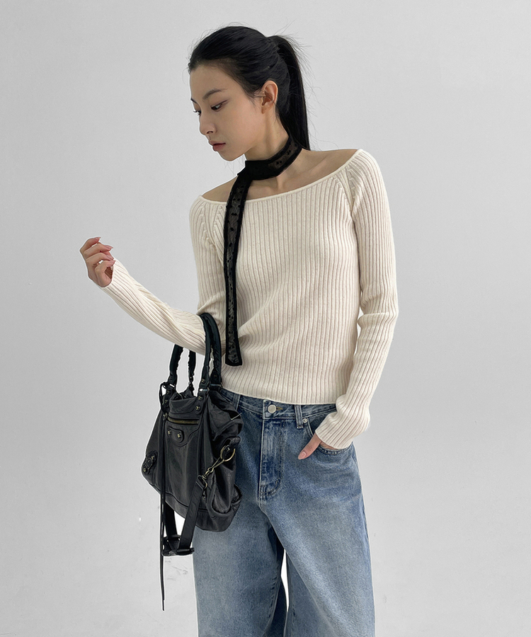 カシミアリブラグランニット IVORY