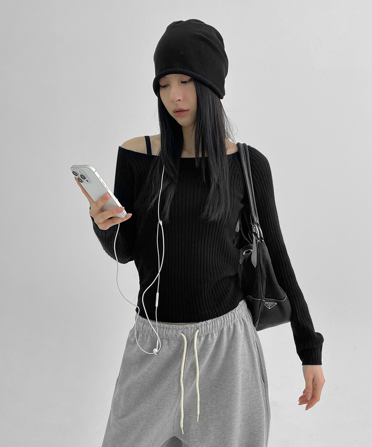 カシミアリブラグランニット BLACK