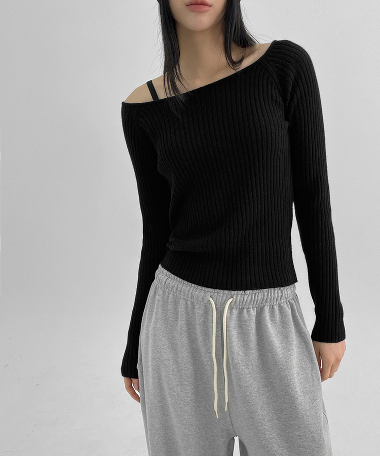 カシミアリブラグランニット BLACK