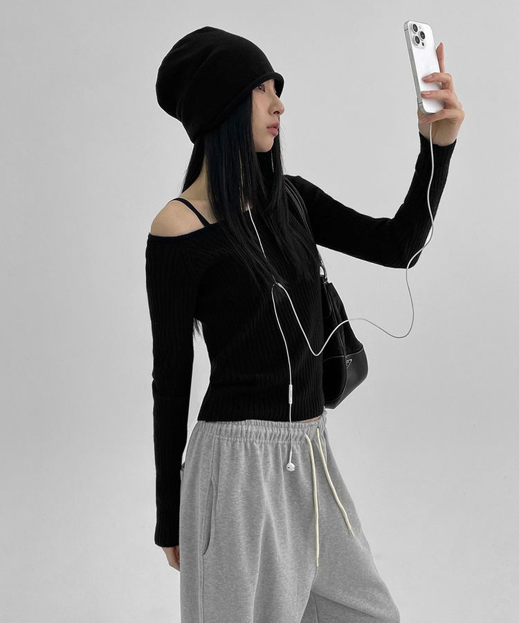 カシミアリブラグランニット BLACK