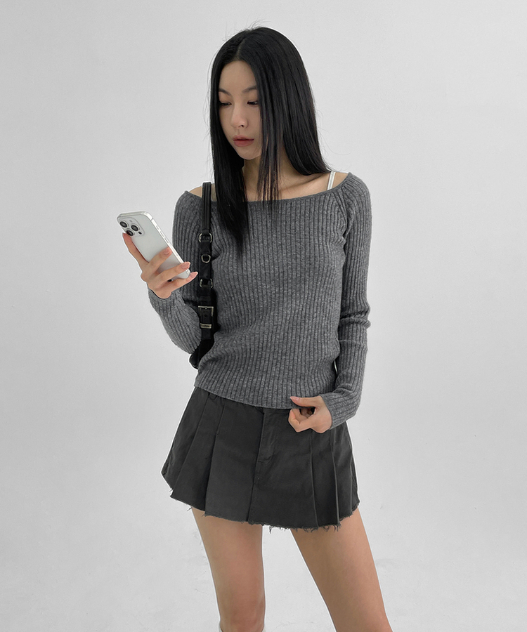 カシミアリブラグランニット MELANGE GRAY