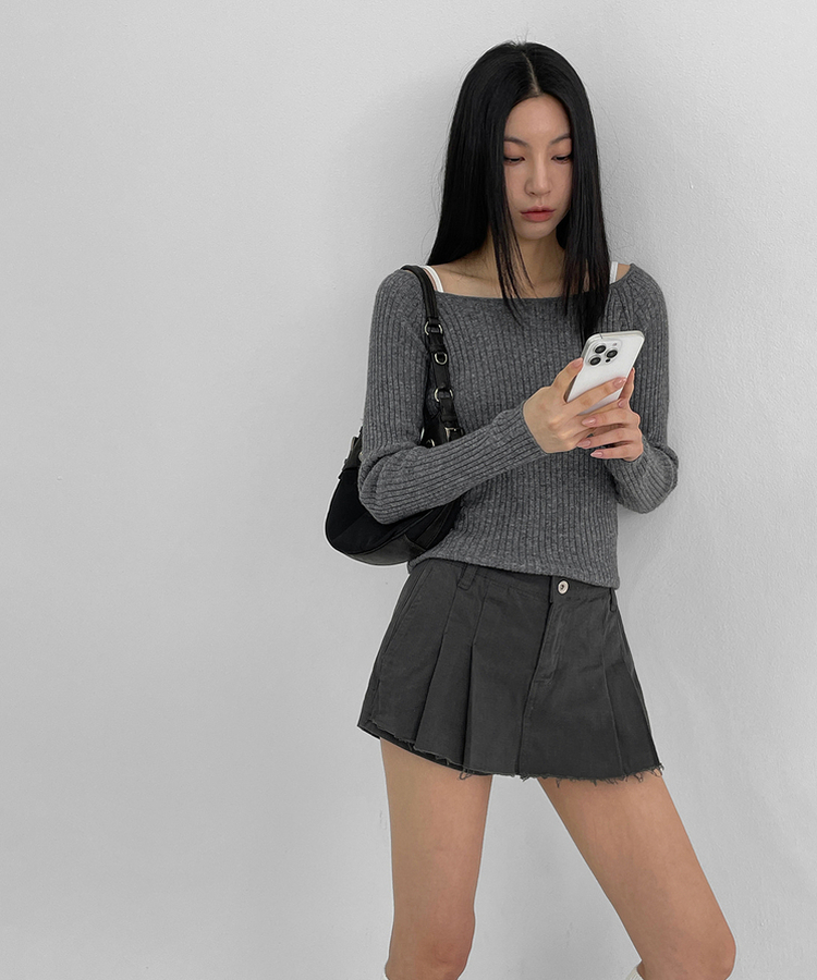 カシミアリブラグランニット MELANGE GRAY