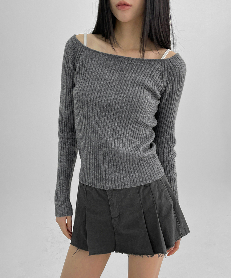 カシミアリブラグランニット MELANGE GRAY